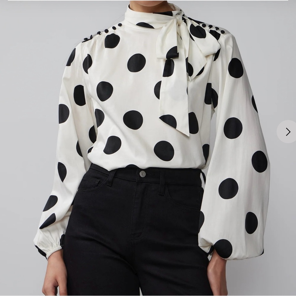 New York & Company Balloon Sleeve Polka Dot Blouse